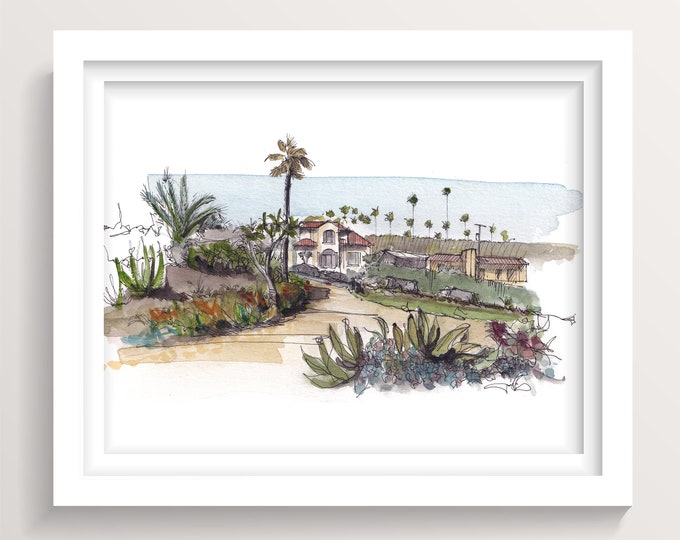 SOLANA BEACH GARDENS - Southern California Plein Air Watercolor Painting, Plants, Nature Art Print, Wall Art, Drawn There