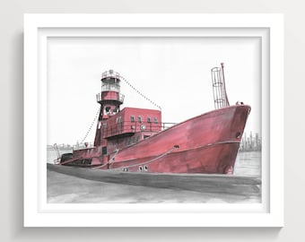 Lightship LV95 – Digital Download of London Red Lightship Watercolor Illustration (PNG)