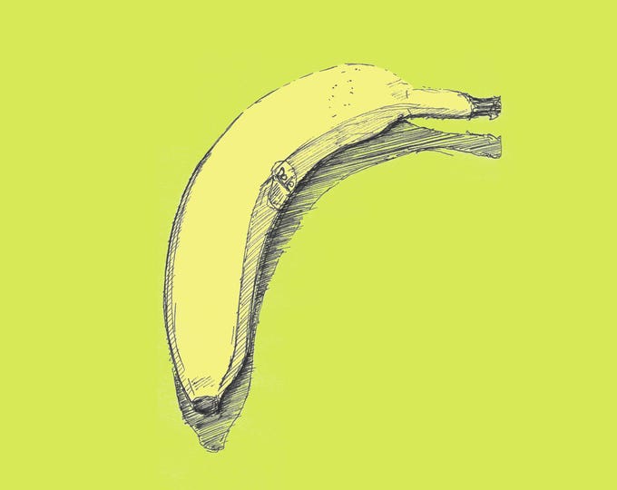 BANANA - Drawing, Ink, Yellow, Green, Fruit, Sketchbook, Art, Drawn There