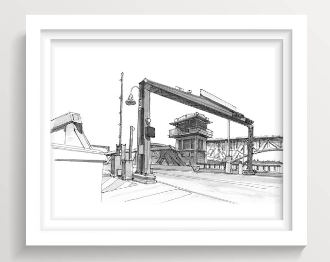 FREMONT BRIDGE SEATTLE - Washington, Drawbridge, Architectural Pen and Ink Drawing, Plein Air Sketchbook, Travel Sketch, Art, Drawn There