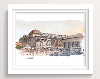 Monastiraki Square, Athens Greece | Fine Art Print | Plein Air Cityscape