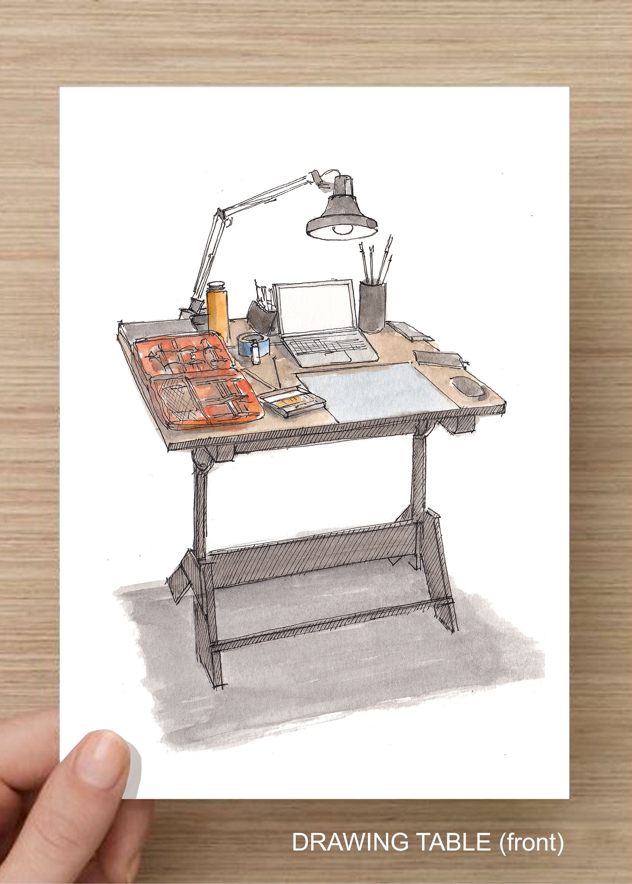 Drawing Table Ink And Watercolor Art Prints Drawing