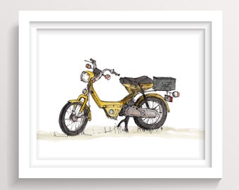 SUZUKI MOPED SCOOTER - Vintage, Classic, Yellow, 50cc, Drawing, Watercolor Painting, Sketchbook, Art, Drawn There