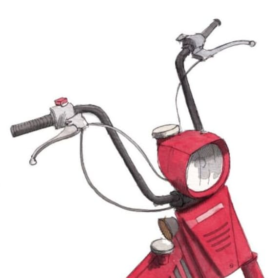Red Honda Moped Art Print – 1980s Scooter, Watercolor Illustration