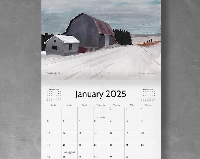 Featured listing image: 2025 DRAWN THERE CALENDAR - 11x17 Wall Calendar featuring 12 paintings from the past year - Perfect Holiday Gift