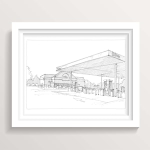 WAWA GAS STATION - Convenience Store, Hoagie, Pennsylvania, Plein Air Pen and Ink Drawing, Urbansketchers Art Print, DrawnThere