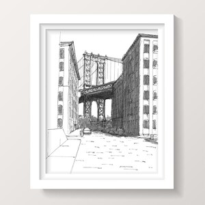 BROOKLYN DUMBO BRIDGE - Manhattan Bridge, New York City, Pen and Ink Drawing, Architecture, Urbansketcher, Sketchbook, Art, Drawn There