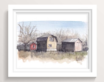 PENNSYLVANIA BARNS - Hatfield, Pennsylvania, Plein Air Ink and Watercolor Painting, Drawing, Sketchbook, Art, Drawn There