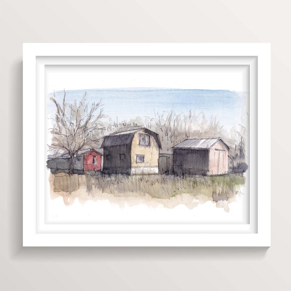 PENNSYLVANIA BARNS - Hatfield, Pennsylvania, Plein Air Ink and Watercolor Painting, Drawing, Sketchbook, Art, Drawn There