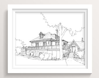FAIRMOUNT BOATHOUSE - Rowing, Philadelphia, Schuylkill River, Boathouse Row, Drawing, Pen and Ink, Art Print, Sketchbook, Drawn There