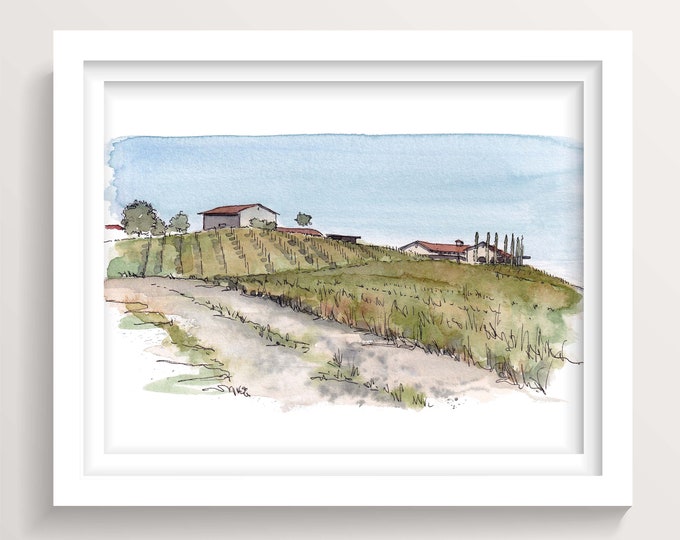 TEMECULA CALIFORNIA WINERY - Avensole, Vineyard, Italianate Architecture, Plein Air Landscape Wine Country Painting, Art Print, Drawn There