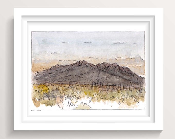 ALAMOSA COLORADO SUNSET - Sand Dunes, Mountains, Rocky Mountains, Plein Air Ink and Watercolor Painting, Drawing, Art Print, Drawn There