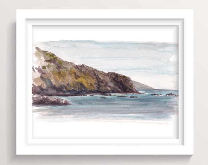 BIG SUR CALIFORNIA - Partington Cove, Ink and Watercolor Landscape Nautical Painting, Ocean Cliff Waves, Plein Air, Drawn There