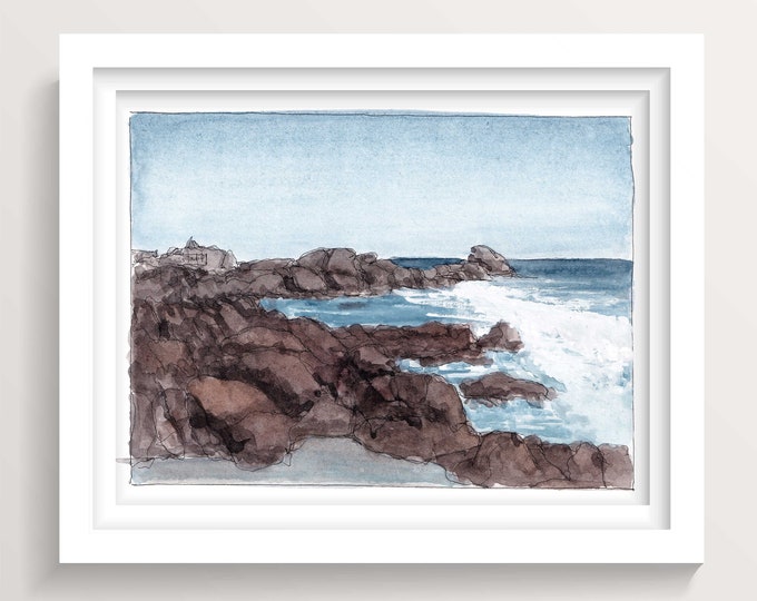 CABO SAN LUCAS, Mexico - Rocky Beach Coastline, Waves, Plein Air Watercolor Painting, Travel Sketchbook Art, Drawing, Drawn There