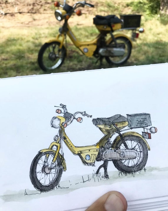 Buy SUZUKI MOPED SCOOTER Vintage, Classic, Yellow, 50cc, Drawing,  Watercolor Painting, Sketchbook, Art, Drawn There Online in India 