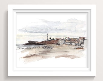 SAN FELIPE BEACH - Baja, Mexico, Plein Air Watercolor Painting, Ocean, Lighthouse Art Print, Loose Abstract Art, Drawn There