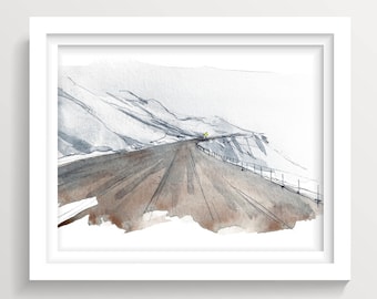 ATIGUN PASS ALASKA - Dalton Highway, Dirt Road Mountain Pass, Ice Road, Alaska Pipeline, Art Print, Watercolor Painting, Drawn There