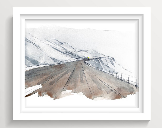 ATIGUN PASS ALASKA - Dalton Highway, Dirt Road Mountain Pass, Ice Road, Alaska Pipeline, Art Print, Watercolor Painting, Drawn There