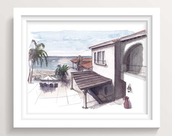 CABO SAN LUCAS Villa - Baja Sur, Mexico, Beachfront, Architecture, Travel Sketchbook Art, Plein Air Watercolor Painting, Luxury, Drawn There