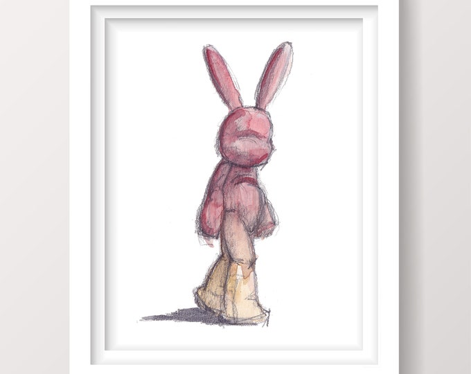 BLACK ROCK CITY 2023 - Pink Rabbit, Mona, Playa Art, Ink and Watercolor Painting, Drawn There