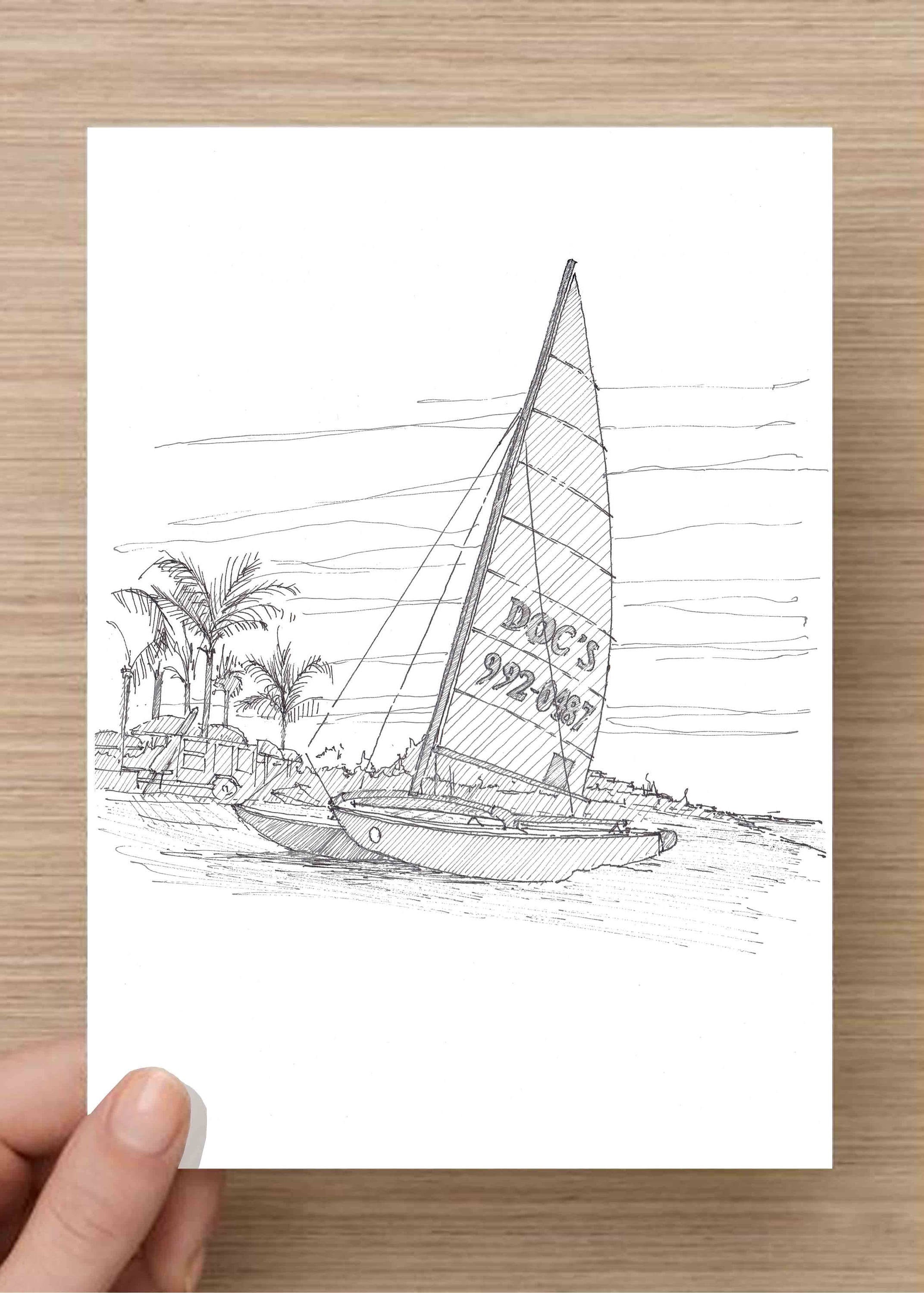 drawing catamaran sailboat