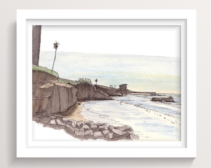 LA JOLLA COVE - Beach, Ocean, Cliffs, San Diego, Drawing, Watercolor Painting, Sketchbook Art, Print, Drawn There