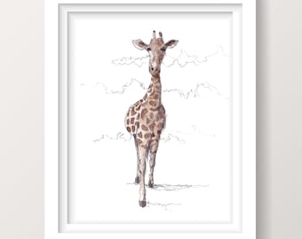 GIRAFFE - Ink and Watercolor Painting, Drawing, Animal Art, African Safari, Drawn There