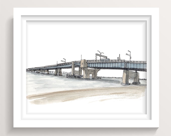 TOWNSEND INLET BRIDGE - Sea Isle City, Avalon, New Jersey, Shore, Beach, Engineering, Ocean, Drawing, Painting, Watercolor, Drawn There