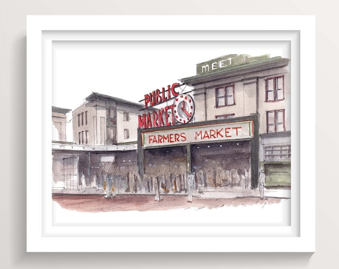 PIKE PLACE MARKET - Seattle, Washington, Urbansketcher, Plein Air, Watercolor Painting, Drawing, Sketchbook, Art, Drawn There