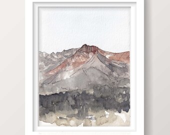 RED PEAK MOUNTAIN - Lake Tahoe, California, Landscape Watercolor Painting, Nature Art Drawing, Hiking, Climbing, Wall Art, Drawn There