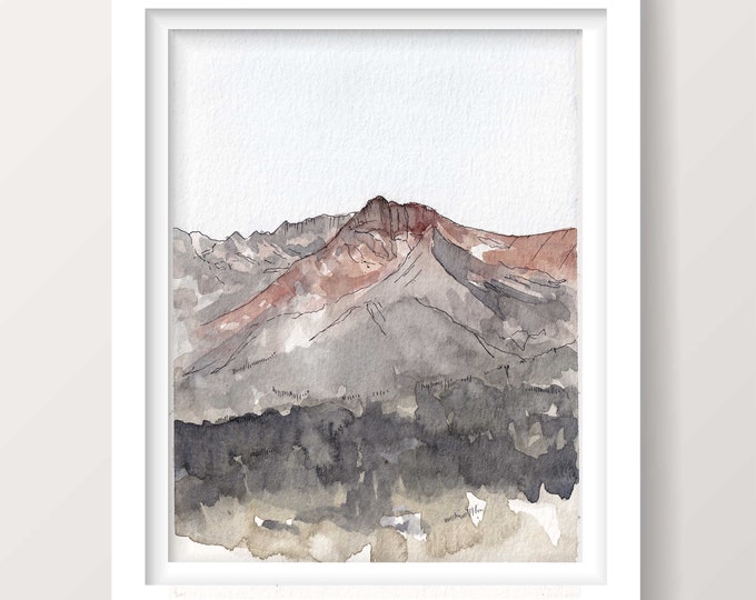 RED PEAK MOUNTAIN - Lake Tahoe, California, Landscape Watercolor Painting, Nature Art Drawing, Hiking, Climbing, Wall Art, Drawn There