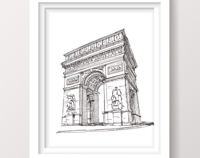 ARC DE TRIOMPHE - Arch, Paris, France, Las Vegas, Architecture, Sketchbook, Art, Drawing, Pen and Ink, Urbansketcher, Art, Drawn There