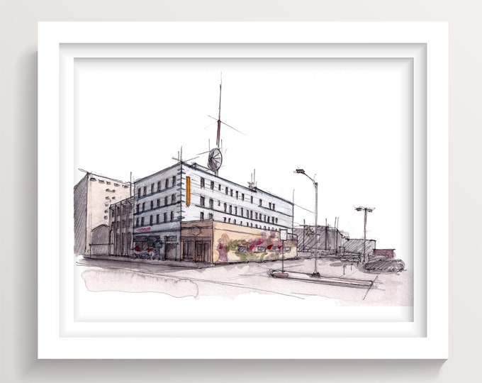 FAIRBANKS ALASKA - Plein Air Ink and Watercolor Painting, Drawing, Alaska Art, Drawn There