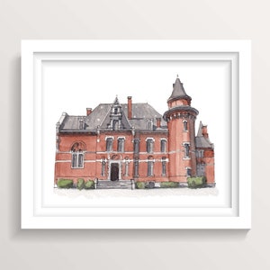CHATEAU LACOURT FRANCE - Französische Landarchitektur, Hochzeitseinladung Hochzeitsort, Tusche und Aquarell, Kunstdruck, dort gezeichnet
