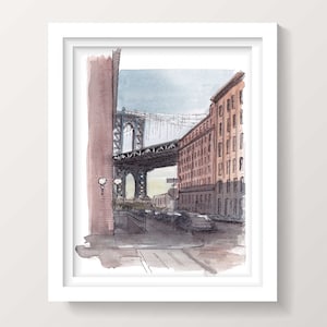 BROOKLYN DUMBO BRIDGE - Manhattan Bridge, New York City, Ink and Watercolor Painting, Architecture, Plein Air Art Print, Drawn There