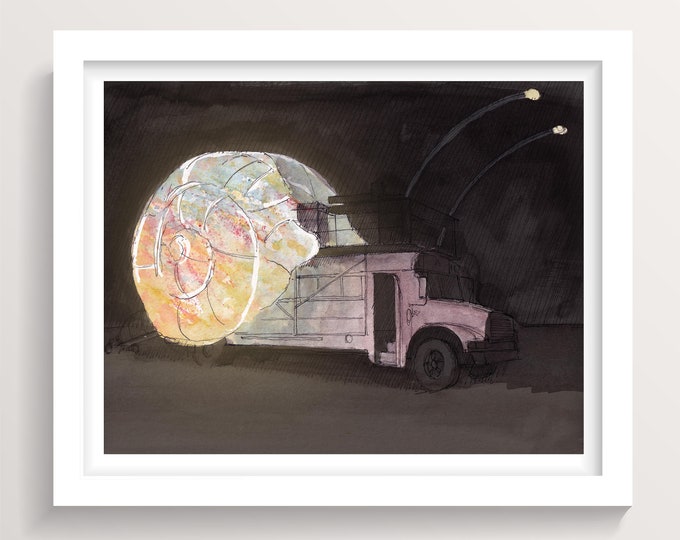 BLACK ROCK CITY 2021 - Lucy S Cargo, Preservation Society, Art Car, Snail Art, Ink and Watercolor Painting, Drawing, Art Print, Drawn There