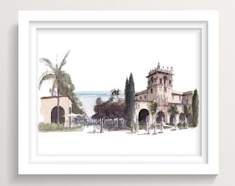 BALBOA PARK MARKET - San Diego, California, Spanish Renaissance Architecture, Art Print, Plein Air Urbansketchers Painting, Drawn There