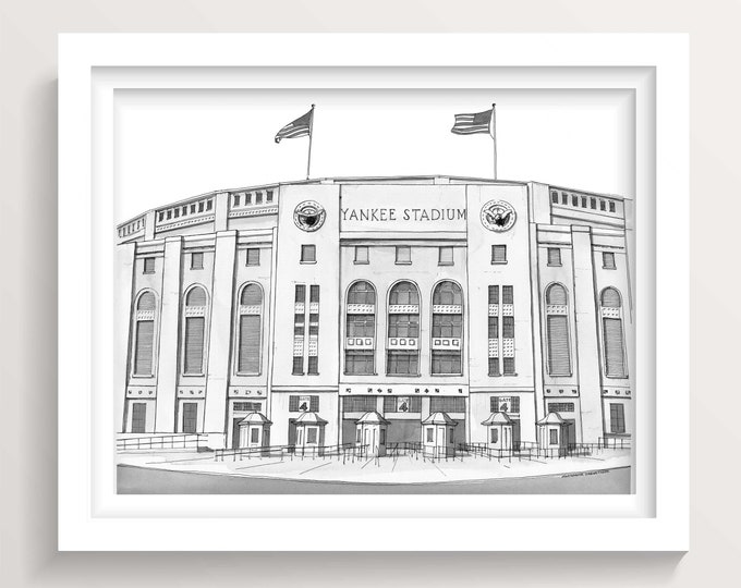 OLD YANKEE STADIUM - New York, The Bronx, Baseball Stadium History, Architecture Pen and Ink Drawing, Sports Art Print, Drawn There