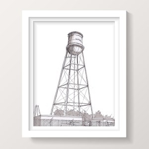 MARFA WATER TOWER - Marfa Texas, West Texas Art, Pen and Ink Drawing Wall Art Print, Drawn There