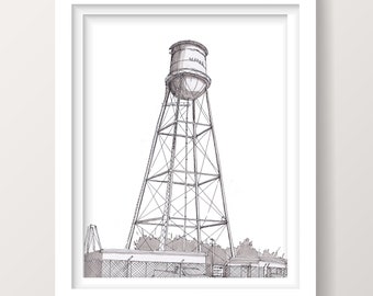 MARFA WATER TOWER - Marfa Texas, West Texas Art, Pen and Ink Drawing Wall Art Print, Drawn There