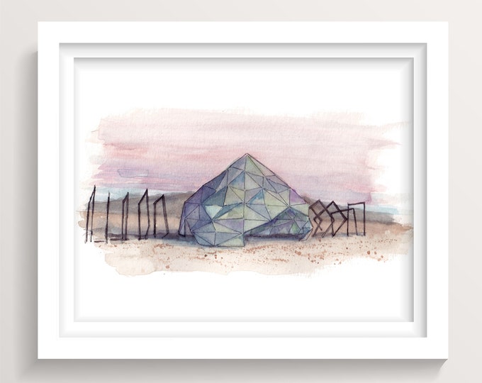 BLACK ROCK CITY 2022- Prism of Possibilities, Playa Art, Ink and Watercolor Painting, Drawing, Art Print, Drawn There