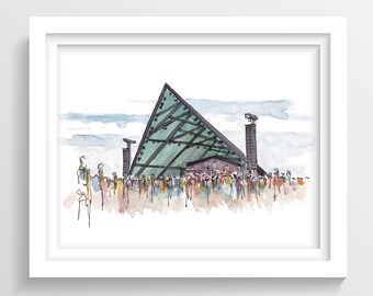 LIGHTNING in a BOTTLE - Music Festival Stage and Crowd, Thunder, EDM, Ink and Watercolor Painting, Plein Air Art Print, Drawn There