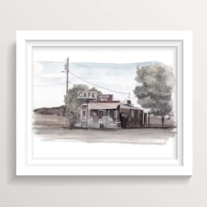 BURGER BARN CAFE - New Cuyama, California, Plein Air Ink and Watercolor Painting Art, Architecture, Drawn There