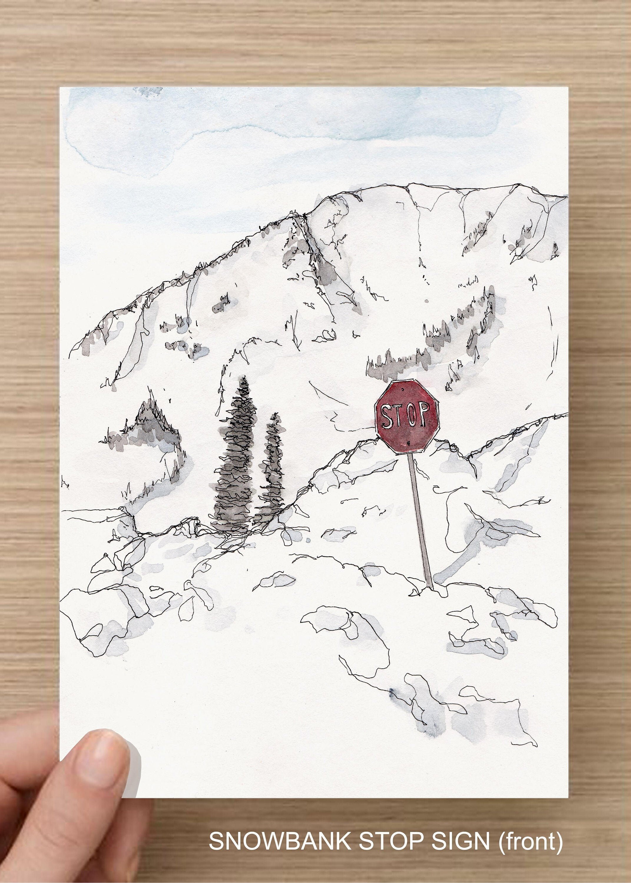 Snowbank Stop Sign Alta Snowbird Ink And Watercolor