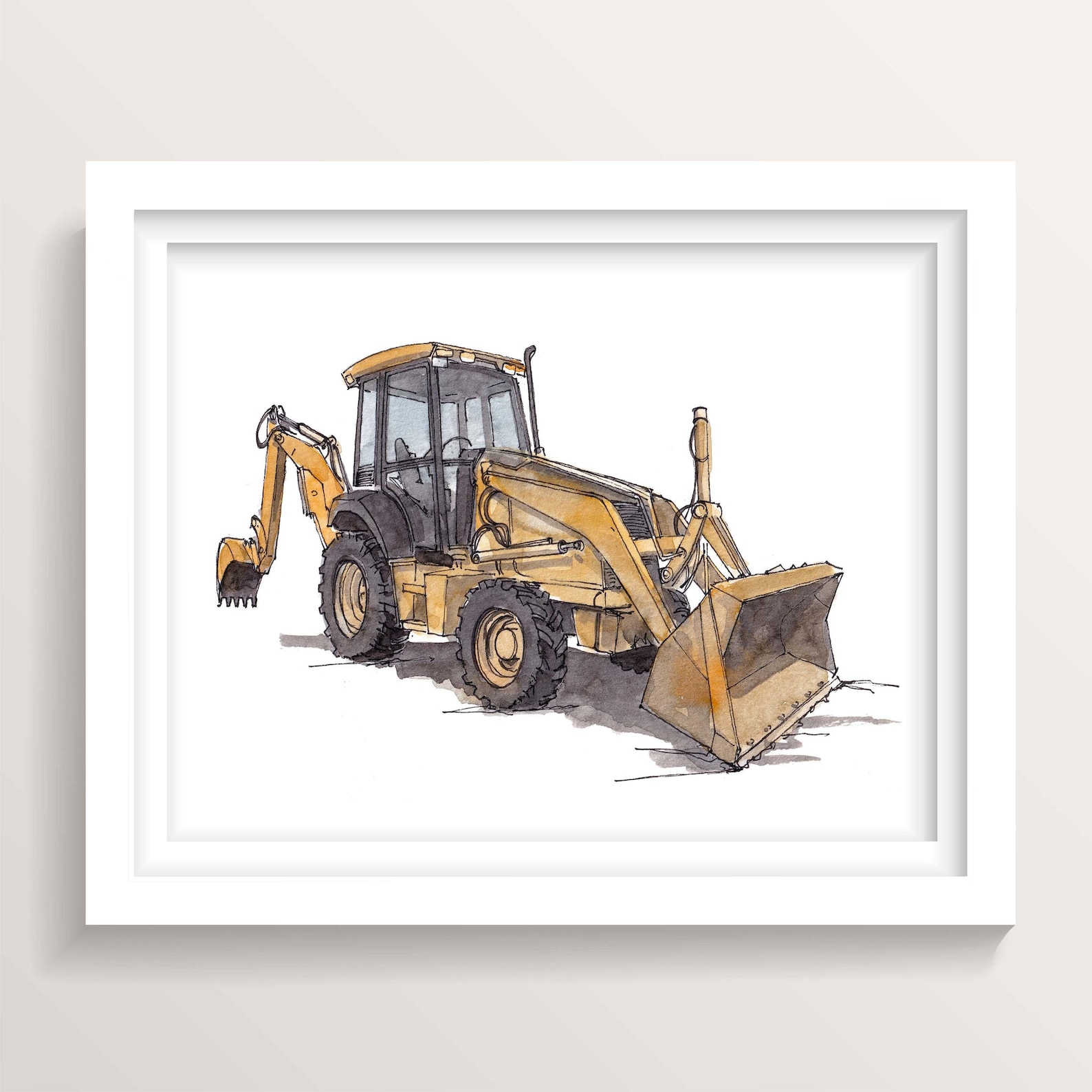 Case Backhoe Deviantart EXCAVATOR CONSTRUCTION BACKHOE - Heavy Equipment Watercolor Painting ...