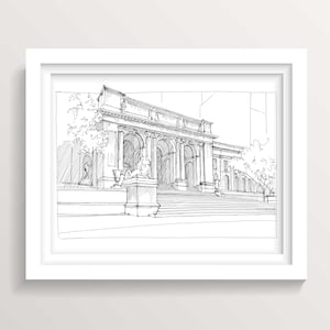 NYC PUBLIC LIBRARY - New York City, Manhattan, Classical Architecture, Urbansketchers, Plein Air Pen and Ink Drawing, DrawnThere