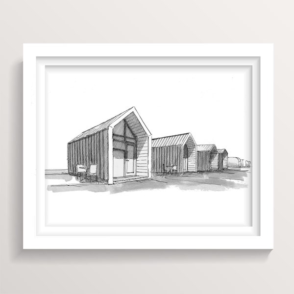 TINY HOUSE PREFAB - Modern Cabins, Architecture Design, Ink Drawing, Art Print, Drawn There