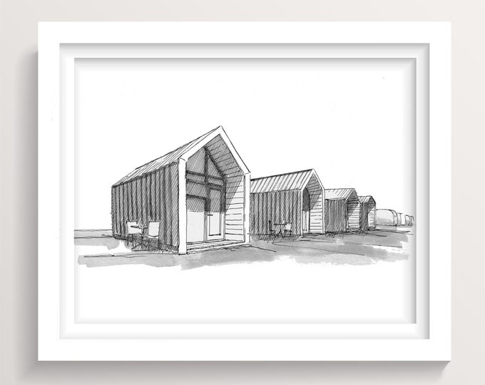 TINY HOUSE PREFAB - Modern Cabins, Architecture Design, Ink Drawing, Art Print, Drawn There