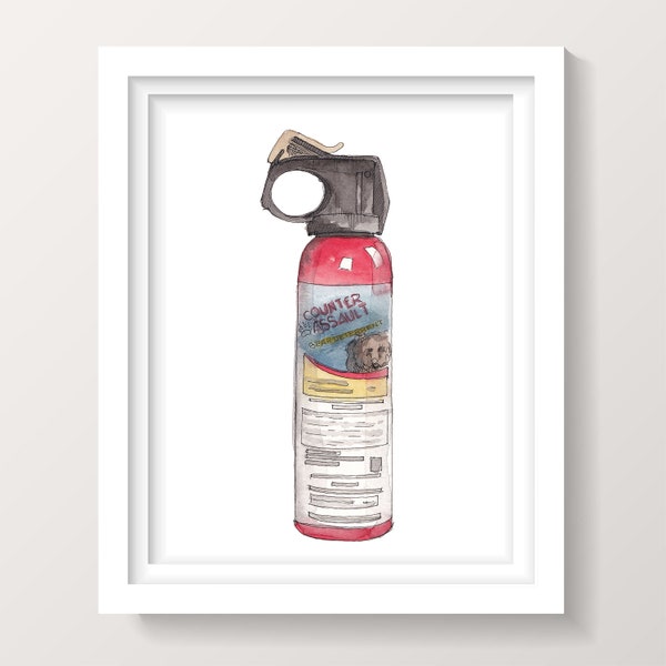 BEAR SPRAY - Hiking Camping Equipment Gear, Backcountry Grizzly Bear Defense, Ink and Watercolor Painting, Cabin Wall Art, Drawn There