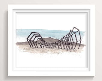 BLACK ROCK CITY 2022 - Re:Emergence, Playa Art, Ink and Watercolor Painting, Drawing, Art Print, Drawn There